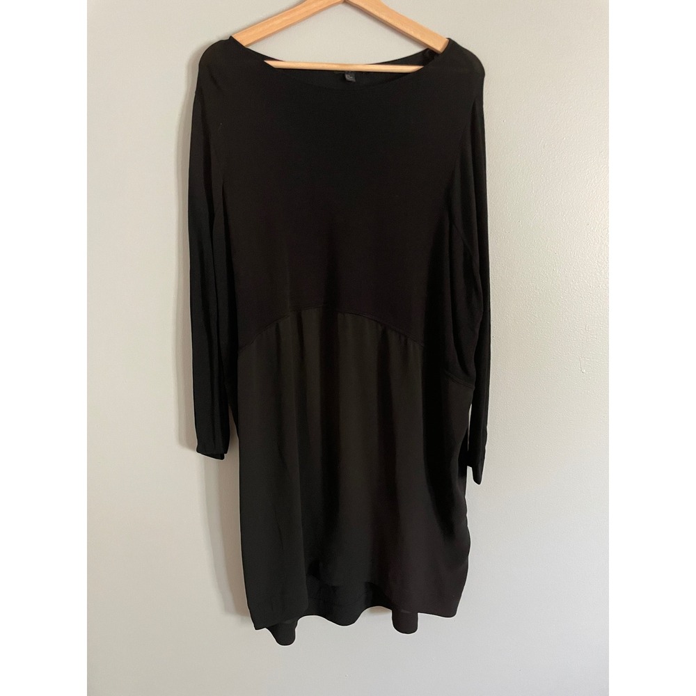 COS Mixed Media Tunic Dress Womens M Black Knit Woven Long Sleeve Minimalist